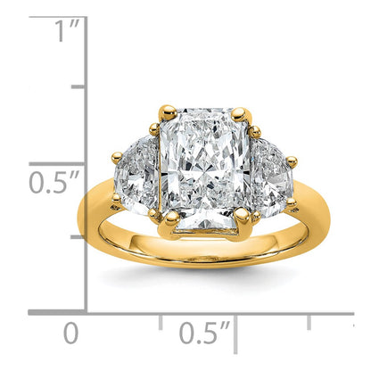 14K Yellow Gold 4 carat Certified Lab Grown Diamond VS+ F+ Radiant and Half Moon Complete Three Stone Engagement Ring