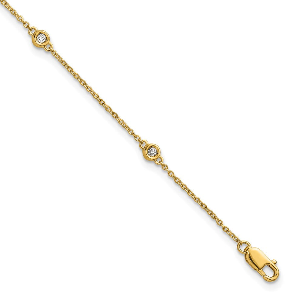 14K Yellow Gold Complete 1/8 carat Bezel-set Diamond and Cable Chain 5-Station 7 Inch Bracelet