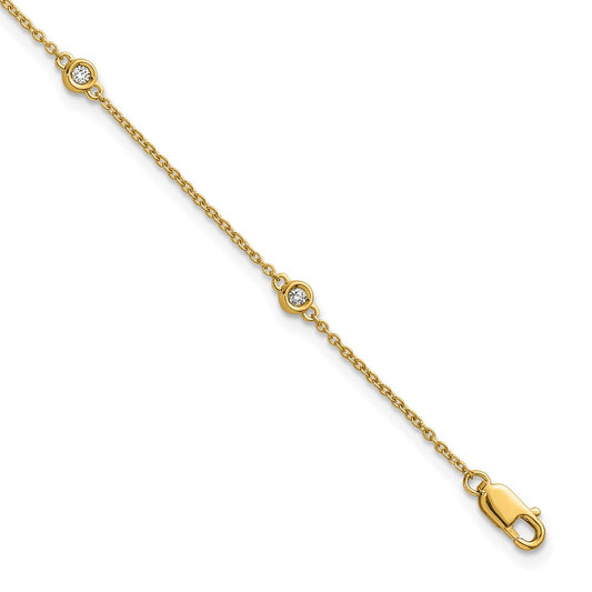 14K Yellow Gold Complete 1/8 carat Bezel-set Diamond and Cable Chain 5-Station 7 Inch Bracelet