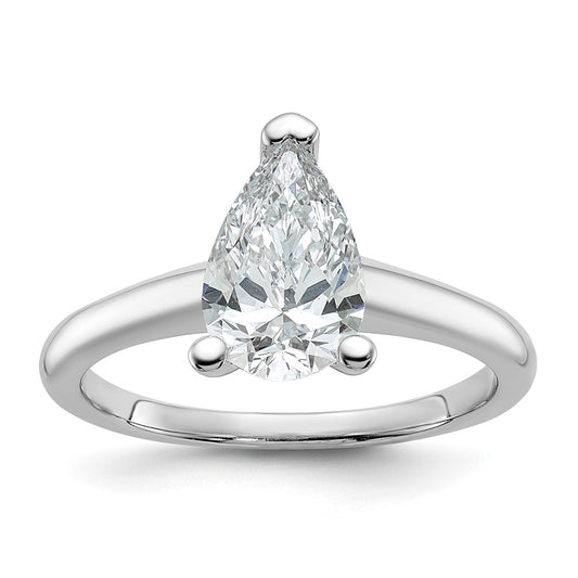 14K White Gold 1 1/2 carat Certified Lab Grown Diamond VS+ F+ Pear Solitaire Complete Engagement Ring