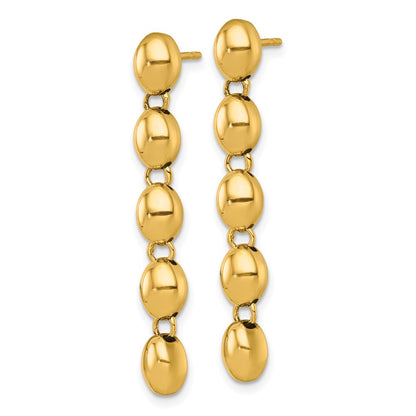 14K Yellow Gold Polished Oval Beaded Dangle Post Earrings