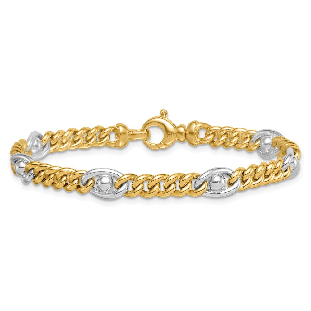 14K Two-Tone Gold Two-tone Polished 7.1mm Fancy Curb/Anchor Chain 7.5 Inch Bracelet