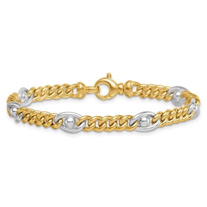 14K Two-Tone Gold Two-tone Polished 7.1mm Fancy Curb/Anchor Chain 7.5 Inch Bracelet