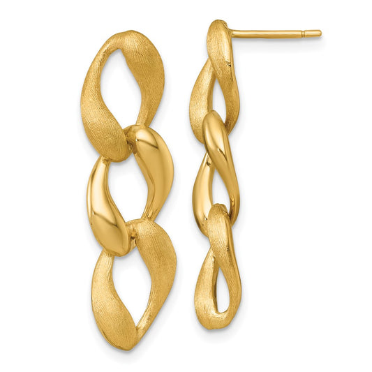 14K Yellow Gold Brushed and Polished Fancy Curb Link Dangle Post Earrings