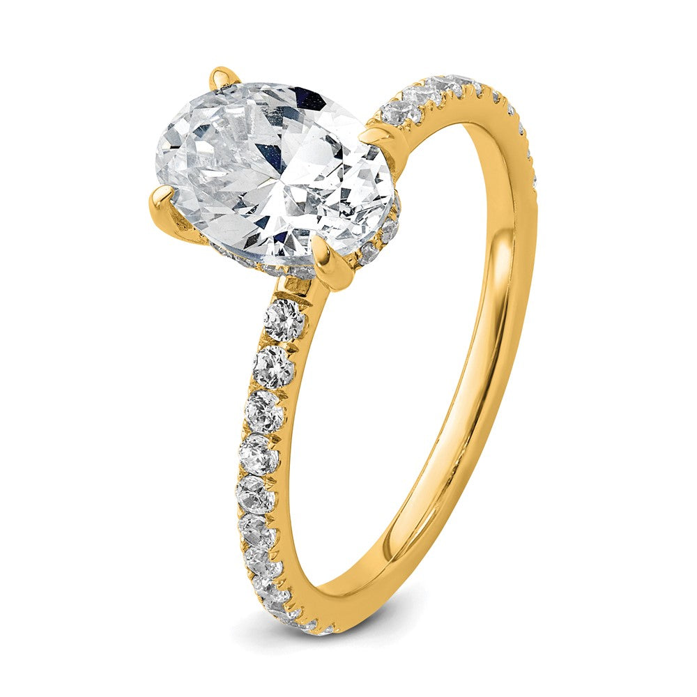 14K Yellow Gold 1 7/8 carat Certified Lab Grown Diamond VS+ F+ Oval Complete Solitaire with Flair Engagement Ring