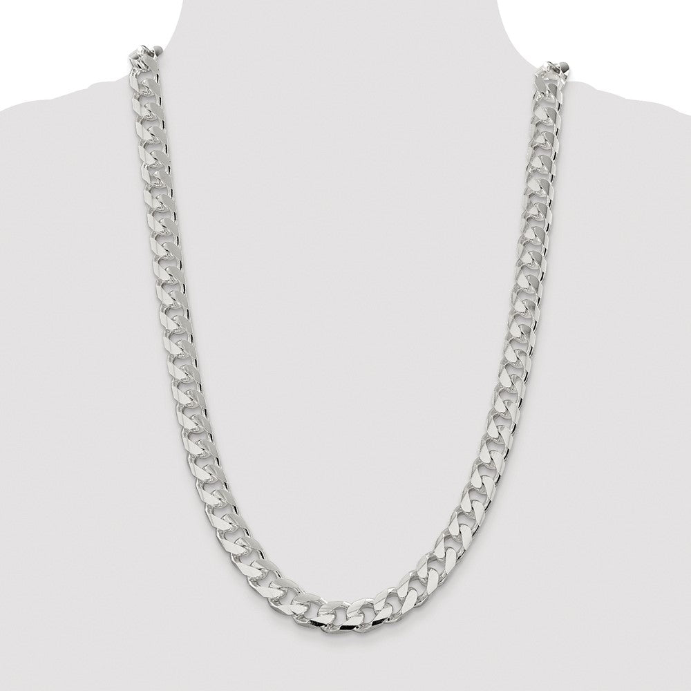Sterling Silver Rhodium-plated 11mm Domed w/ Side D/C Curb 26 Inch Chain