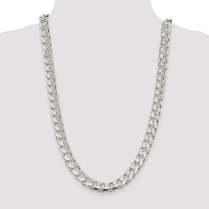 Sterling Silver Rhodium-plated 11mm Domed w/ Side D/C Curb 26 Inch Chain
