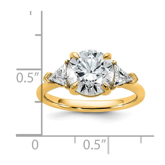 14K Yellow Gold 3 1/8 carat Certified Lab Grown Diamond VS/SI+ G+ Round and Triangle Complete Three Stone Engagement Ring
