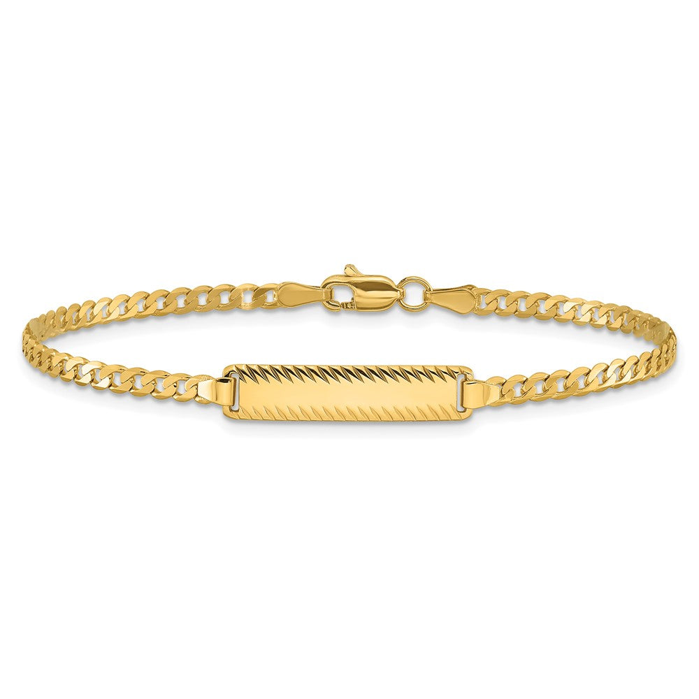 14K Yellow Gold Polished Solid Chain/Solid Plate Curb Link Diamond-cut 20x5mm Plate 7 Inch ID Bracelet