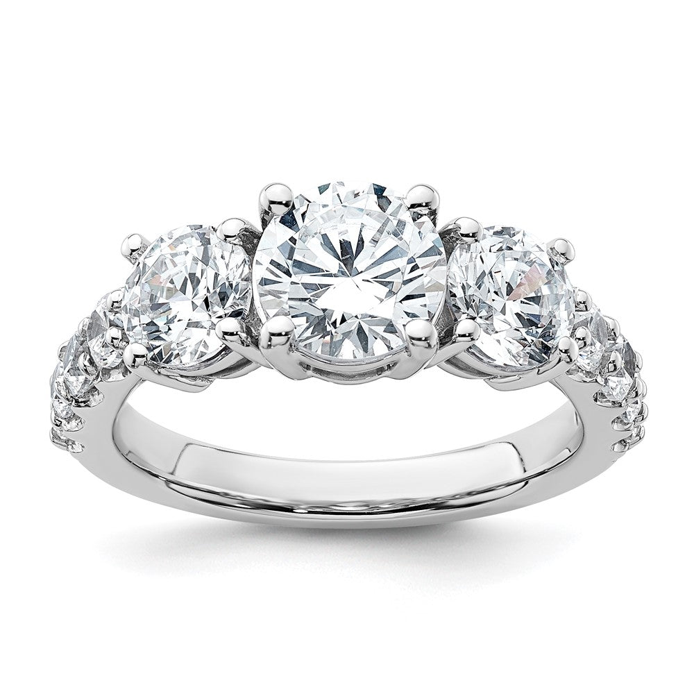 14K White Gold 3 carat Lab Grown Diamond VS/SI+ G+ Round Complete Three Stone Engagement Ring