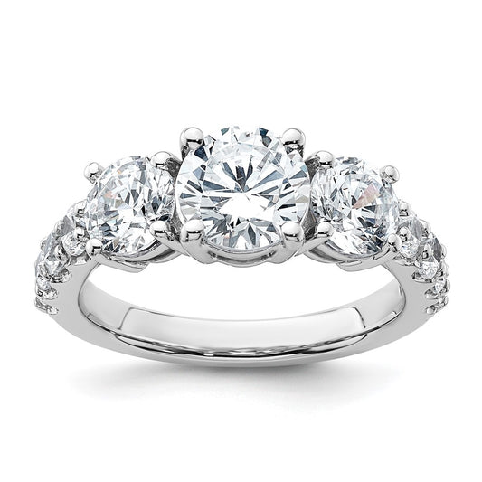 14K White Gold 3 carat Lab Grown Diamond VS/SI+ G+ Round Complete Three Stone Engagement Ring