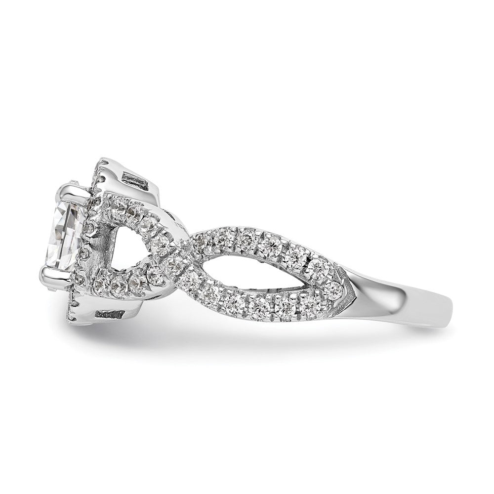 14K White Gold Halo Twist (Holds 1 carat (7.5x5.5mm) Oval Center) 3/4 carat Diamond Semi-Mount Engagement Ring