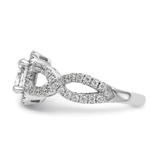 14K White Gold Halo Twist (Holds 1 carat (7.5x5.5mm) Oval Center) 3/4 carat Diamond Semi-Mount Engagement Ring