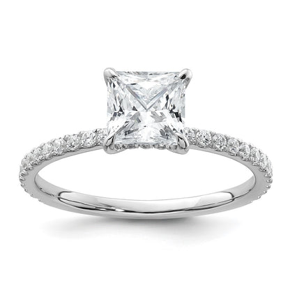 14K White Gold 1 3/8 carat Certified Lab Grown Diamond VS+ F+ Princess Complete Solitaire with Flair Engagement Ring