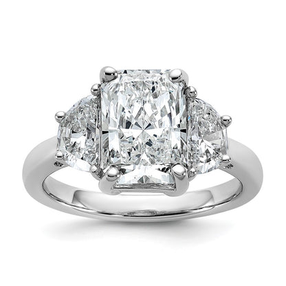 14K White Gold 1 carat Lab Grown Diamond VS/SI+ G+ Half Moon 3 carat Radiant Center Semi Mount Engagement Ring
