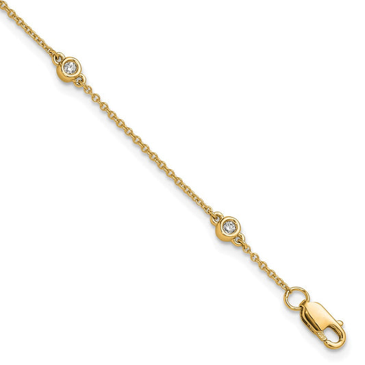 14K Yellow Gold Complete 1/8 carat Bezel-set Diamond and Cable Chain 5-Station 7 Inch Bracelet