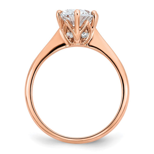 14K Rose Gold (Holds 2 carat (8.5x6.5mm) Oval) 6-Prong with 1/20 carat Diamond Leaf Design Semi-Mount Engagement Ring