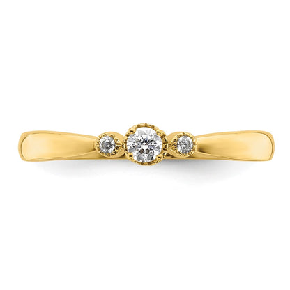 14K Yellow Gold Beaded Edge Petite 3-Stone 1/15 carat Round Diamond Complete Promise/Engagement Ring