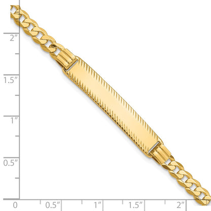 14K Yellow Gold Polished Solid Chain/Solid Plate Curb Link Diamond-cut 34x7mm Plate 8 Inch ID Bracelet