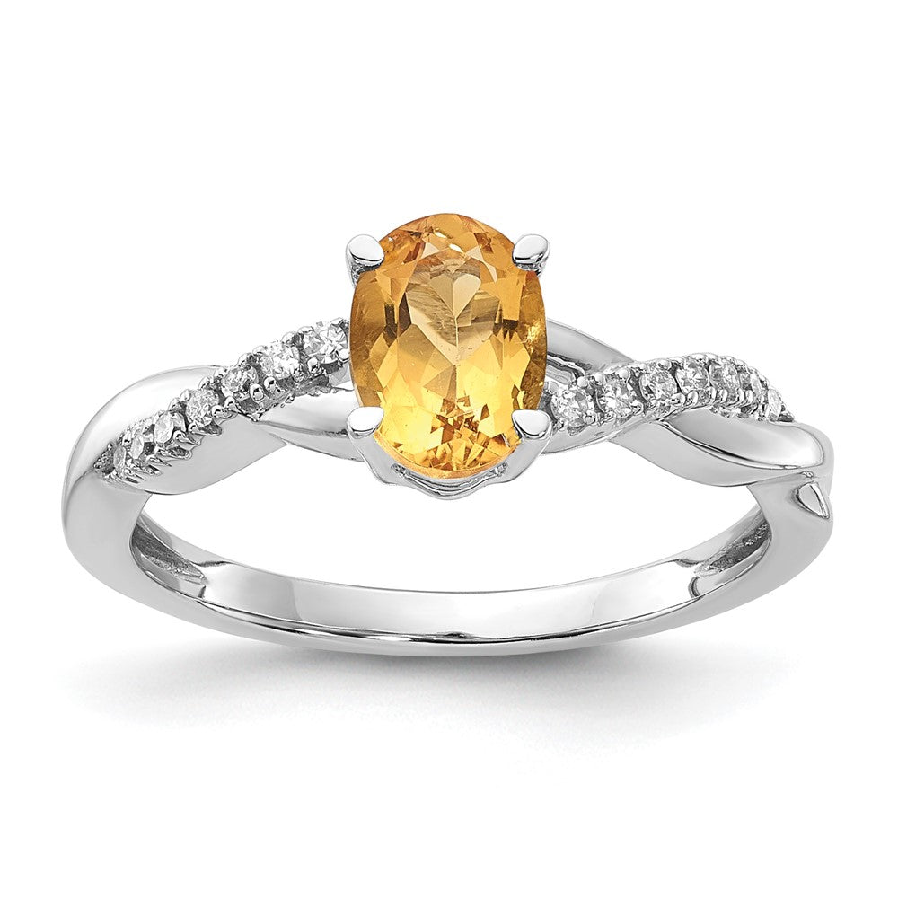 14K White Gold 7x5 Oval November/Citrine and Diamond Size 7 Ring