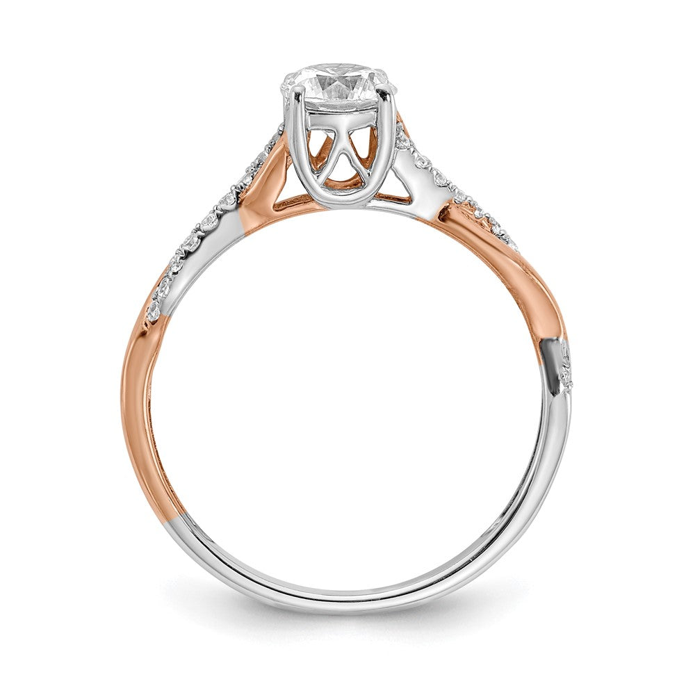 14K White and Rose Gold Criss-Cross (Holds 1/2 carat (5.2mm) Round Center) 1/8 carat Diamond Semi-mount Engagement Ring