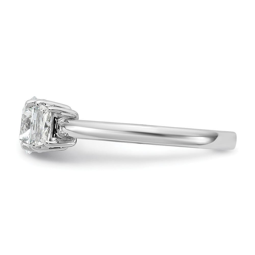 14K White Gold 1 3/8 carat Lab Grown Diamond VS+ F+ Round with Trapezoid Sidestones Complete Engagement Ring