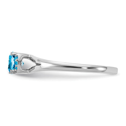 14K White Gold Polished Diamond and Blue Topaz Fashion Ring