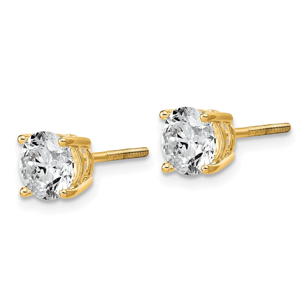 14K Yellow Gold 2 carat Lab Grown Diamond VS/SI+ G+ Round Complete Four Prong Lightweight Screwback Stud Earrings