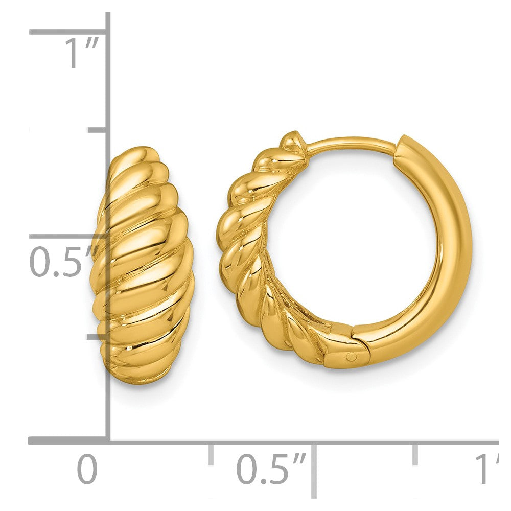 14K Yellow Gold Polished Twisted Tapered Hinged Hoop Earrings