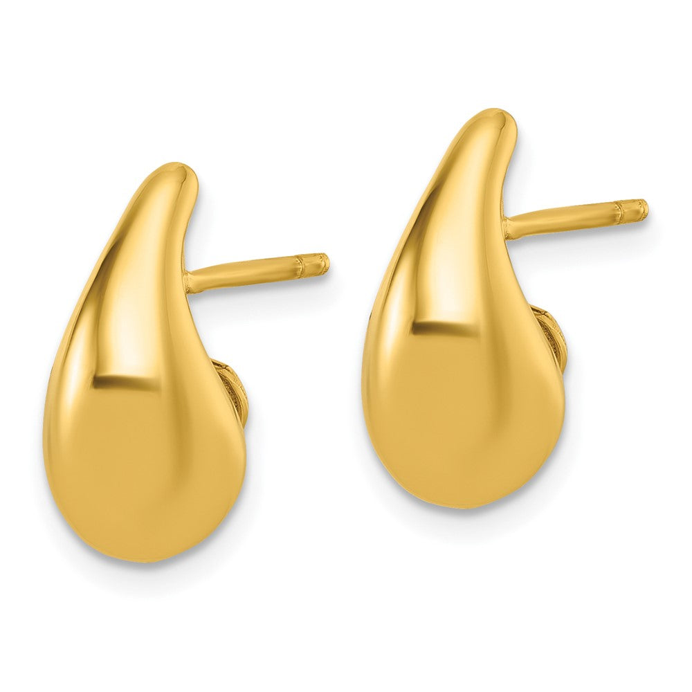 14K Yellow Gold Polished 3D Curved Puffed Teardrop Post Earrings