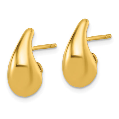 14K Yellow Gold Polished 3D Curved Puffed Teardrop Post Earrings