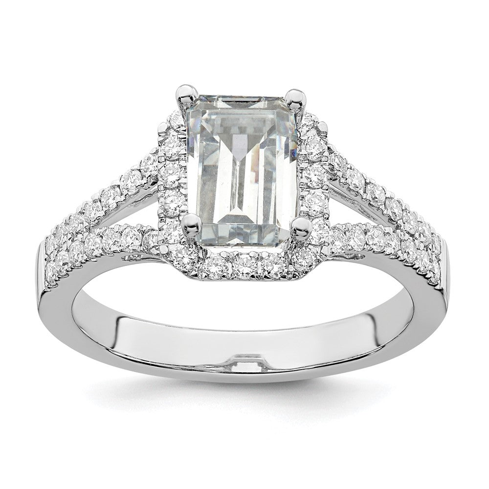 True Origin 14K White Gold 1/2 carat Lab Grown Diamond VS+ F+ Semi-Mount Emerald Halo Engagement Ring