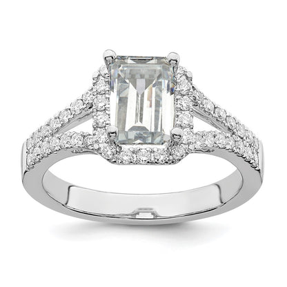 True Origin 14K White Gold 1/2 carat Lab Grown Diamond VS+ F+ Semi-Mount Emerald Halo Engagement Ring