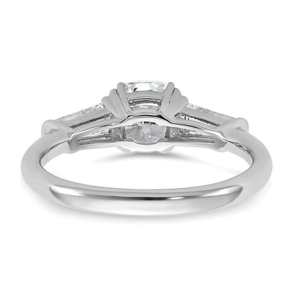 14K White Gold 1 1/2 carat Lab Grown Diamond VS+ F+ Cushion and Tapered Baguette Complete Three Stone Engagement Ring