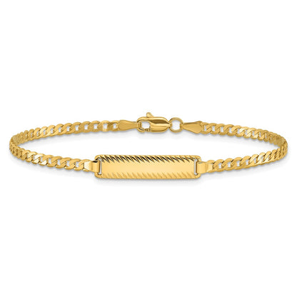 14K Yellow Gold Polished Solid Chain/Solid Plate Curb Link Diamond-cut 20x5mm Plate 8 Inch ID Bracelet