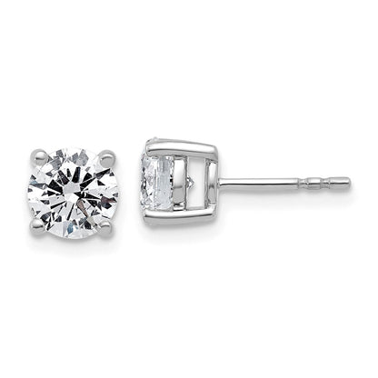 14K White Gold 2 carat Lab Grown Diamond VS+ F+ Round Complete Four Prong Lightweight Stud Earrings