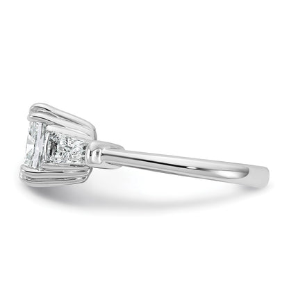 14K White Gold 3/4 carat Lab Grown Diamond VS+ F+ Tapered Baguette 2 1/2 carat Cushion Center Semi Mount Three Stone Engagement Ring