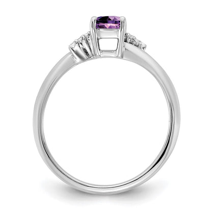 14K White Gold Polished Diamond and Amethyst Fashion Ring