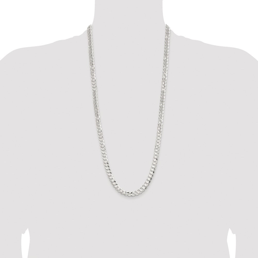 Sterling Silver Rhodium-plated 7.8mm Concave Beveled Curb 30 Inch Chain