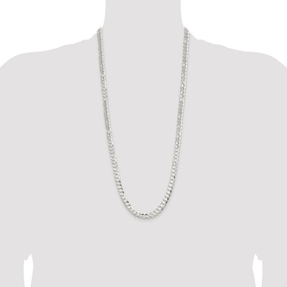 Sterling Silver Rhodium-plated 7.8mm Concave Beveled Curb 30 Inch Chain