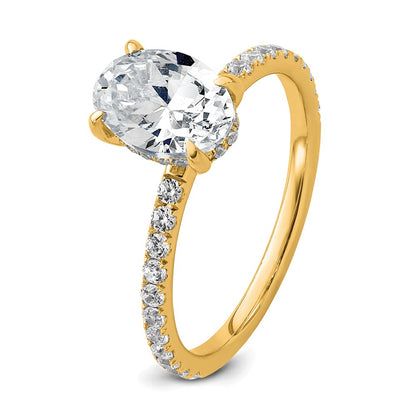 14K Yellow Gold 1 7/8 carat Certified Lab Grown Diamond VS/SI+ G+ Oval Complete Solitaire with Flair Engagement Ring