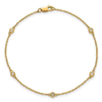 14K Yellow Gold Complete 1/10 carat Bezel-set Diamond and Cable Chain 5-Station 7 Inch Bracelet