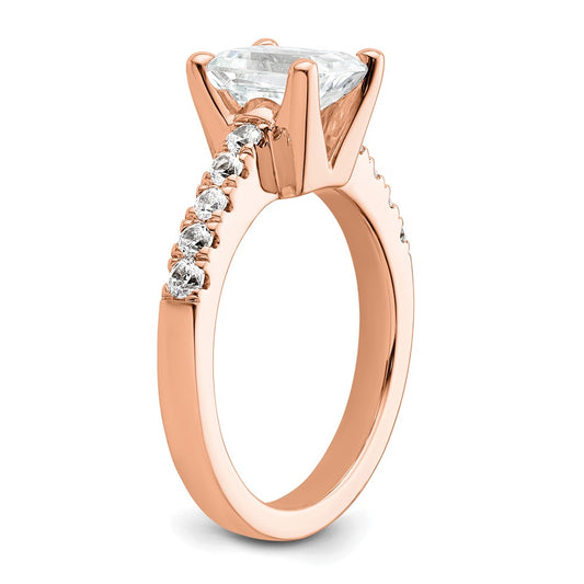 True Origin 14K Rose Gold 3/8 carat Lab Grown Diamond VS+ F+ Semi-Mount Emerald Engagement Ring