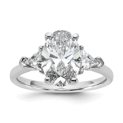 14K White Gold 3 1/8 carat Certified Lab Grown Diamond VS/SI+ G+ Complete Oval and Trillion Three Stone Engagement Ring
