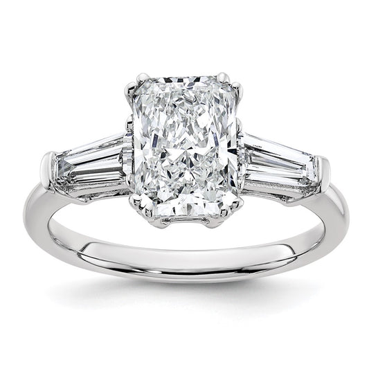 14K White Gold 1/2 carat Lab Grown Diamond VS+ F+ Tapered Baguette Sides 2 carat Radiant Center Semi Mount Engagement Ring