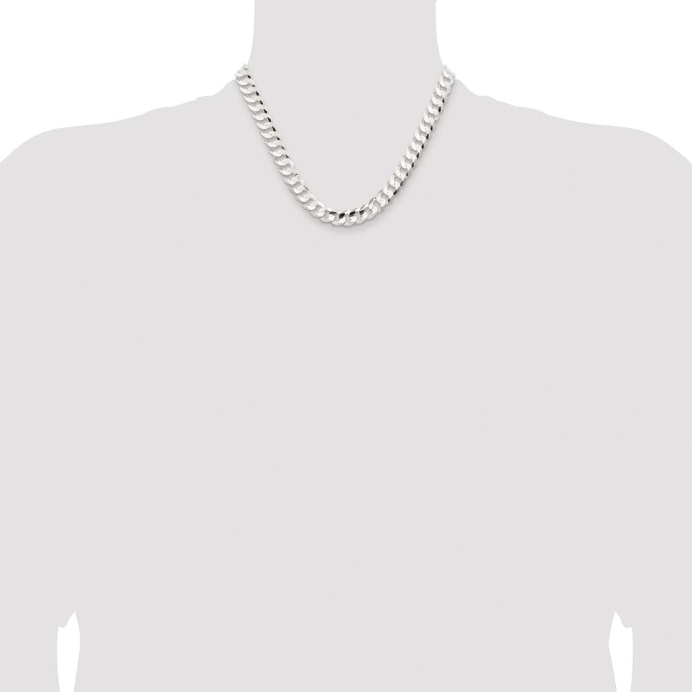 Sterling Silver Rhodium-plated 9.75mm Concave Beveled Curb 18 Inch Chain