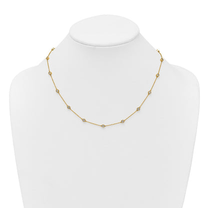 14K Yellow Gold Complete 1 carat Bezel-set Diamond and Cable Chain 17-Station 18 Inch Necklace