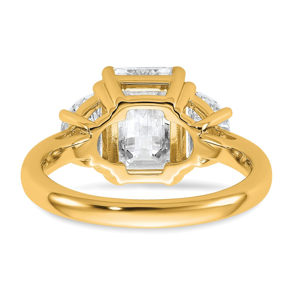 14K Yellow Gold 4 carat Certified Lab Grown Diamond VS+ F+ Complete Emerald and Half Moon Three Stone Engagement Ring