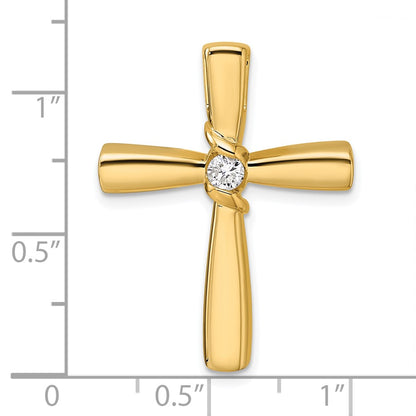 14K Yellow Gold Polished 1/6 carat Diamond Cross Chain Slide
