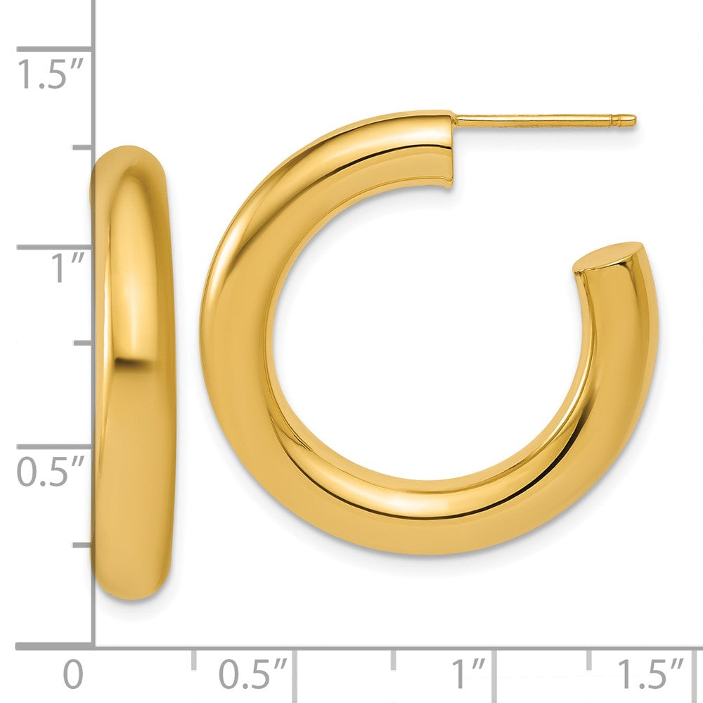 14K Yellow Gold Polished 5.0 x 30mm Tube C-Hoop Post Earrings
